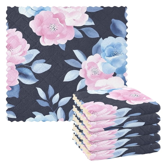 Petal and Leaf Prints Kitchen Cloth Dish Towels for Drying Washing Absorbent Dish Rags 6 Pack