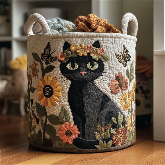 Petal and Purr Quilted Laundry Basket, Clothes Hamper Storage BagHousewarming Gift Ideas, Gift For Mom