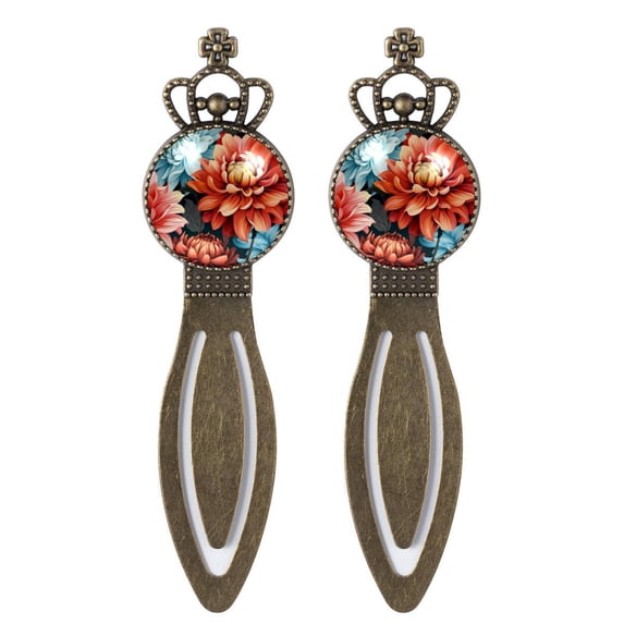 Petal flowers Vintage Copper Crown-Shaped Bookmarks: Stainless Steel Reading Accessories for Book Lovers - Set of Two Bookmarks