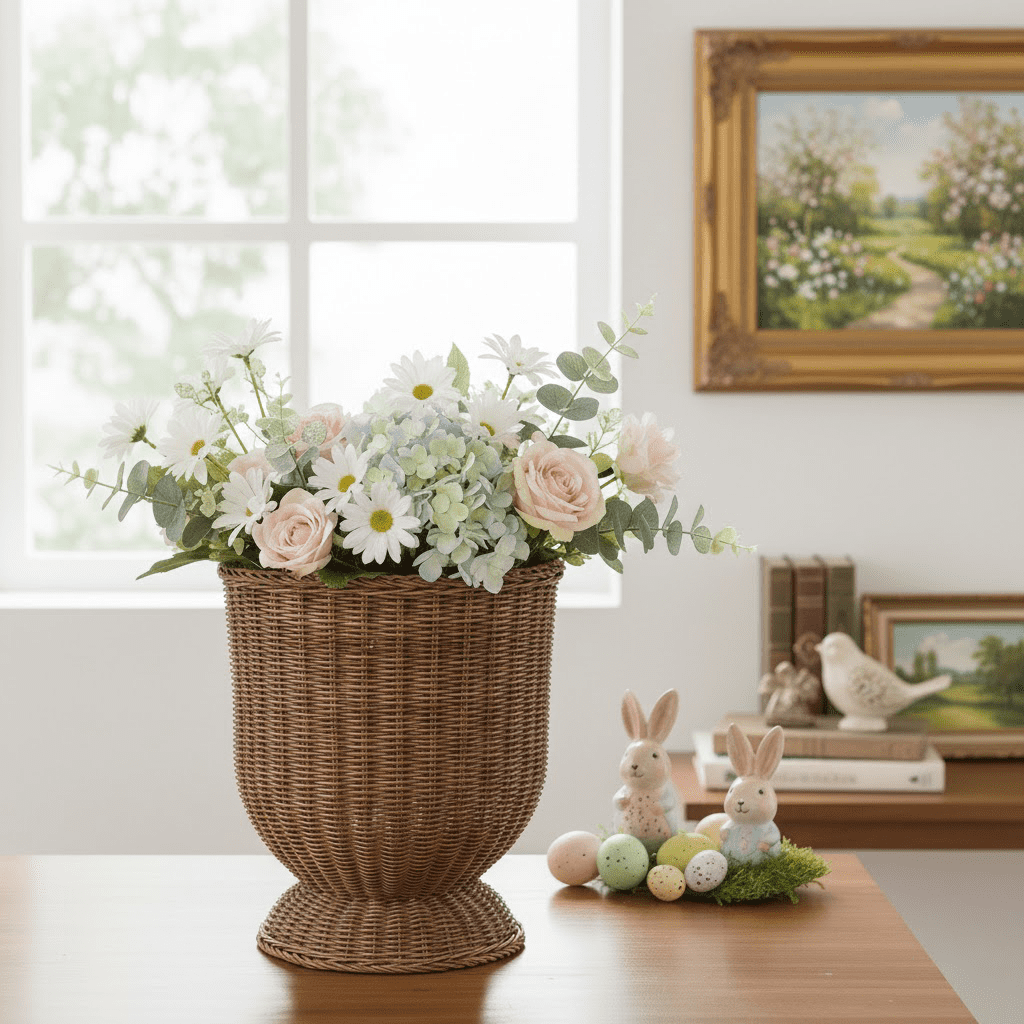 Petalfy Plant Basket – Tree Flower Pot for Indoor Artificial Trees, 11.81 Inch Woven Wicker Planter Baskets for Faux House Plants, Brown