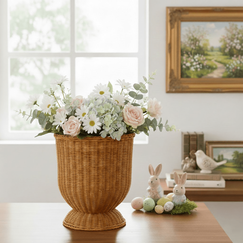 Petalfy Plant Basket – Tree Flower Pot for Indoor Artificial Trees, 11.81 Inch Woven Wicker Planter Baskets for Faux House Plants, Ginger