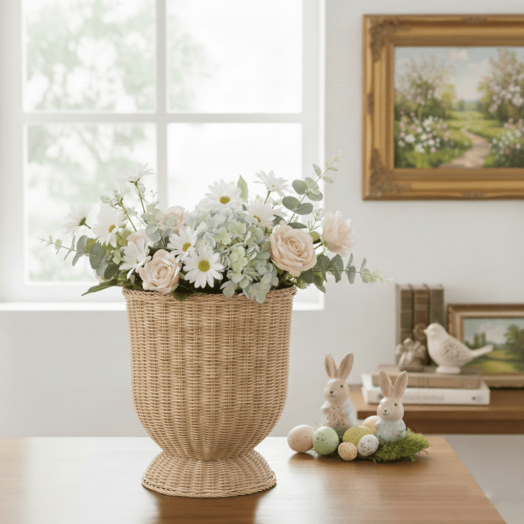 Petalfy Plant Basket – Tree Flower Pot for Indoor Artificial Trees, 11.81 Inch Woven Wicker Planter Baskets for Faux House Plants, Khaki