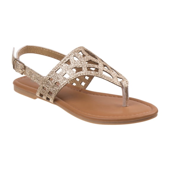 Petalia Girl T, Strap Kids Thong Sandal with Ankle Strap, Gold, 13
