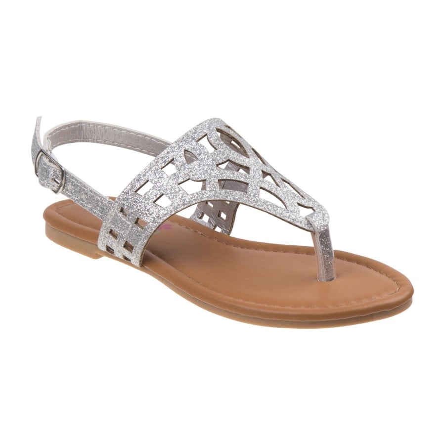 Petalia Girl TStrap Kids Thong Sandal with Ankle Strap Silver, 13