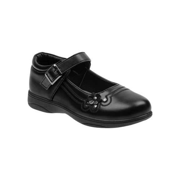 Petalia Girls' Faux Leather Details Buckle School Shoes (Big Kids) - Black, 9
