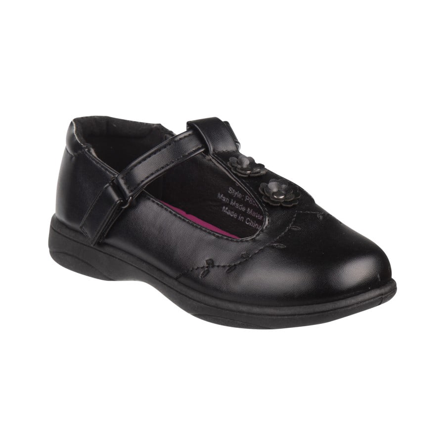 Petalia Girls' Faux Leather Details T-Strap Hook and Loop School Shoes. (Little Kids)