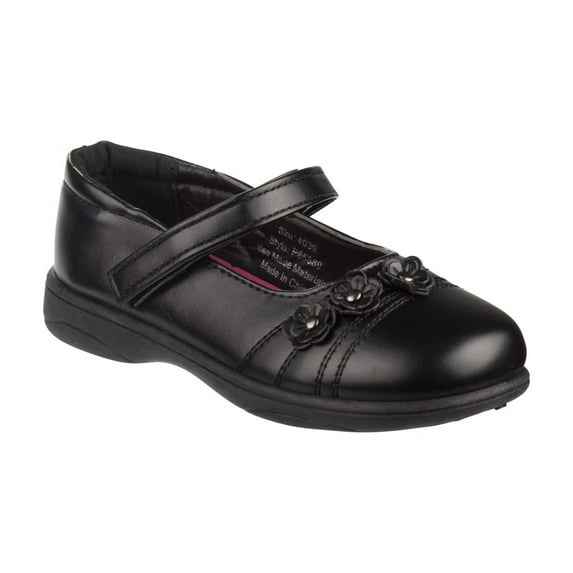 Petalia Girls' Faux Leather Floral Detail Hook & Loop Tween School Shoes - Black, 13