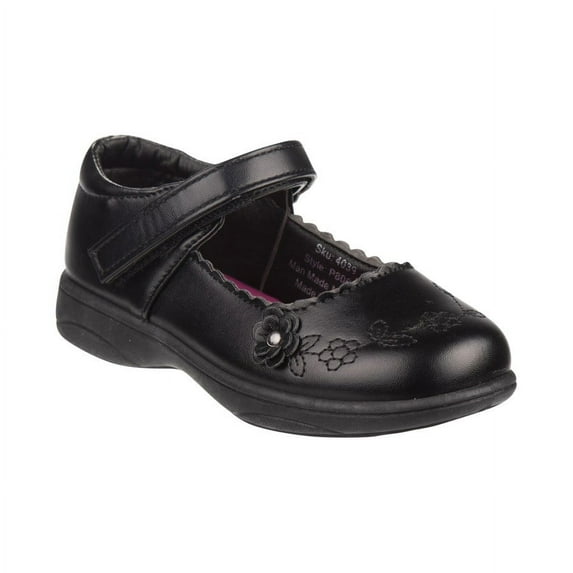 Petalia Girls' Little/Big Floral Faux Leather Flat Heel School Shoes - Black - Flower Details, 11