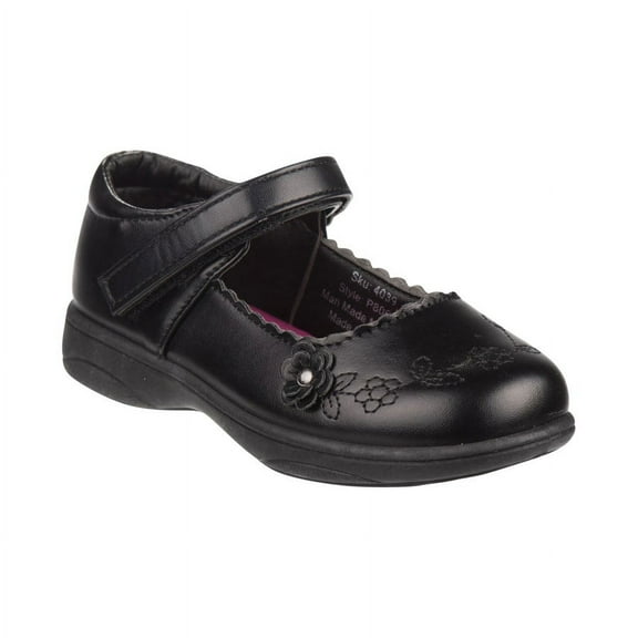 Petalia Girls' Little/Big Floral Faux Leather Flat Heel School Shoes - Black - Flower Details, 1