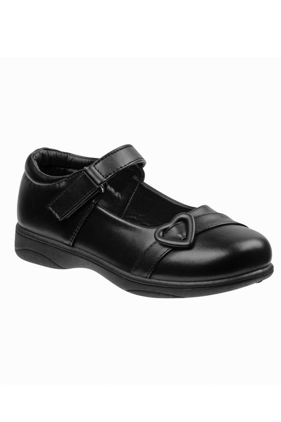 Girls' Strapped Heart Tween Hook & Loop School Shoes - Black Pink, 13