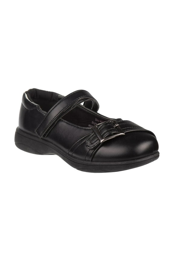 Girls' Tween Faux Leather Strapped Buckle Accent School Shoes - Black, 10