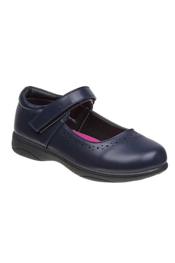 Girls' Tween Floral Faux Leather Flat Heel School Shoes - Navy , 4
