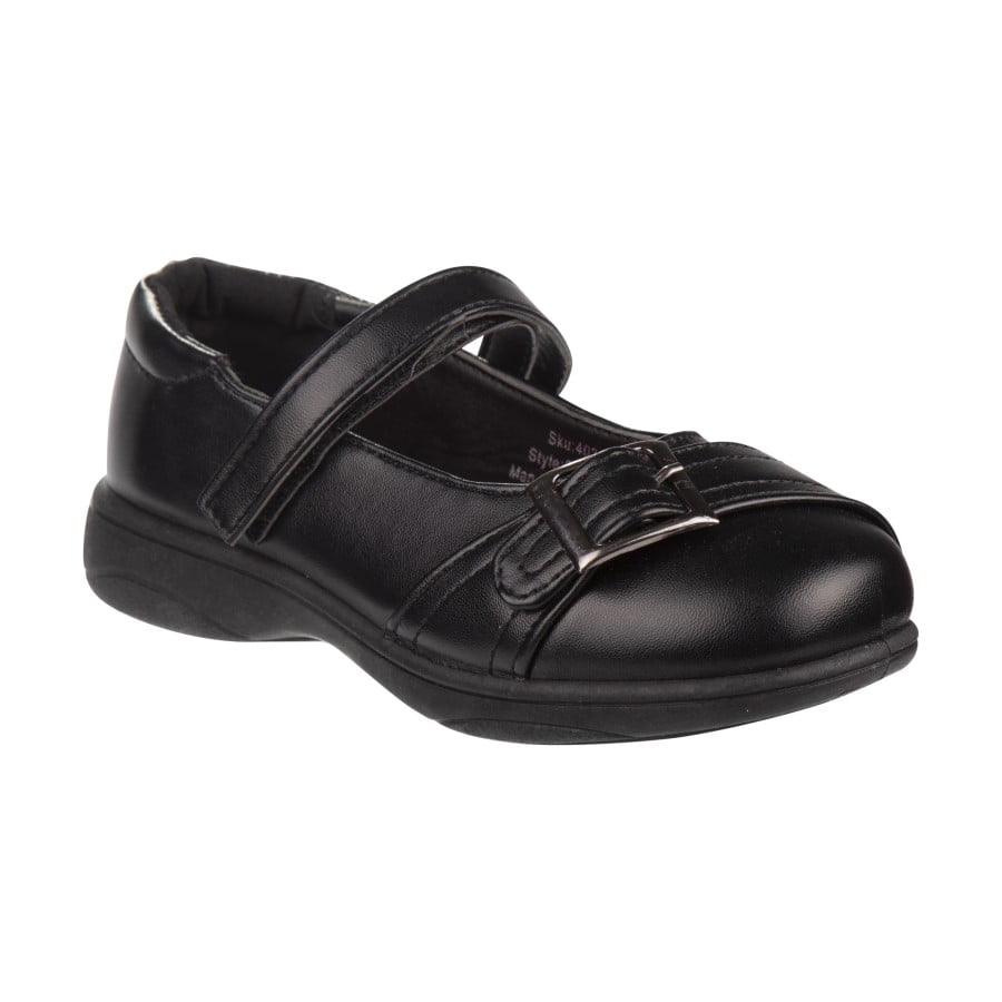 Petalia Girls Double Strap Tween Hook Loop School Shoes Black 4