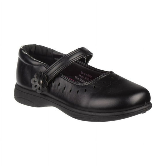 Petalia Little Girls' Hook & Loop School Shoes with Flower Detail - Black, 11