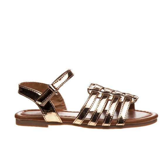 Petalia Open Toe Hook And Loop Closure Casual Kids Sandals with A Strappy Upper, Gold, 4