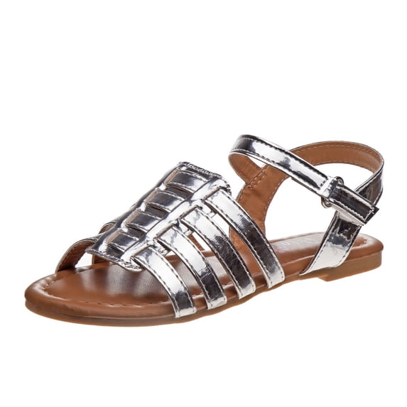 Petalia Open Toe Hook And Loop Closure Casual Kids Sandals with A Strappy Upper, Silver, 4