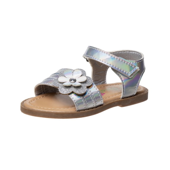 Petalia Hook And Loop Toddler Girl'S Flower Open Toe Strap Sandals, Silver, 10