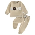 thumbnail image 1 of Petalier 2Pcs Set Infant Baby Girl Fall Clothes Daddys Girl Long Sleeve Crewneck Sweatshirt+Joggers Pants Winter Outfit Set (Khaki, 12-18 Months), 1 of 7
