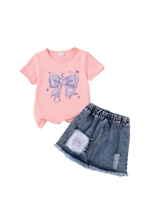 Cute Graphic Shirts for Girls Pink Bow Shirt for Kids Coquette Preppy Clothes Aesthetic Summer Tees Tops for Tweens (H, 4-5 Years)