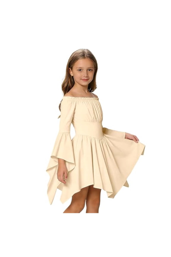 Girls Fancy Dress Costumes Girls Dress Medieval Costume Cosplay Carnival Costume White Dress Dress For Halloween Carnival Fancy Dress (Beige, 10-11 Years)