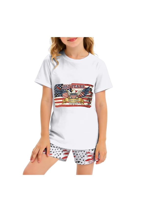 Kids 250 Years America Shirt Patriotic 1776-2026 Anniversary Tee for Girls Boys 4th of July Celebration Size 6-16 (White, 4-5 Years)