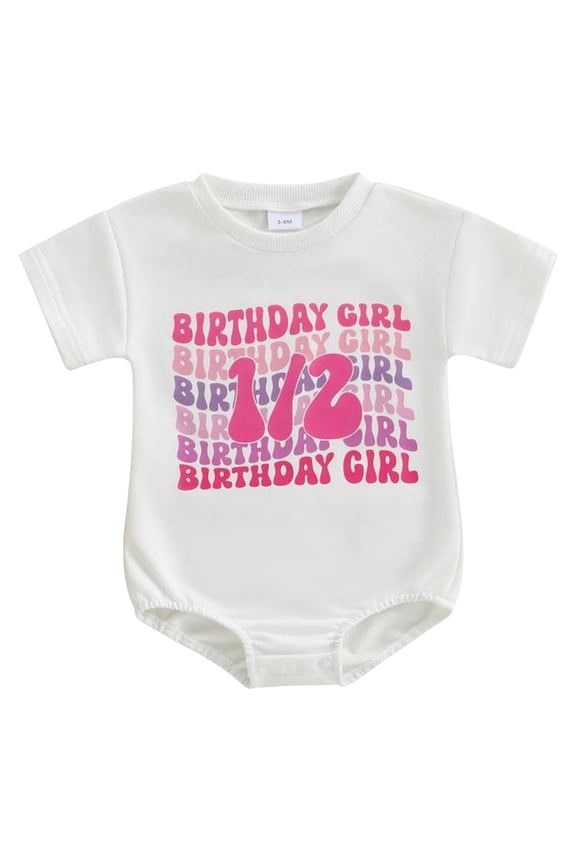 Newborn Baby Boy Girl Half Way to One Birthday Outfit Onesie Short Sleeve Bodsysuit Romper My First Birthday Clothes (Pink, 3-6 Months)