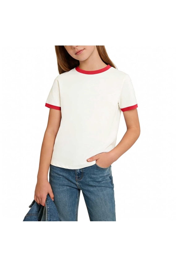 Ringer Womens Fitted Tee 70s 80s 90s Fashion Retro Tshirts for Women Crewneck Short Sleeve Custom T Shirts Vintage (Red, 1-2 Years)