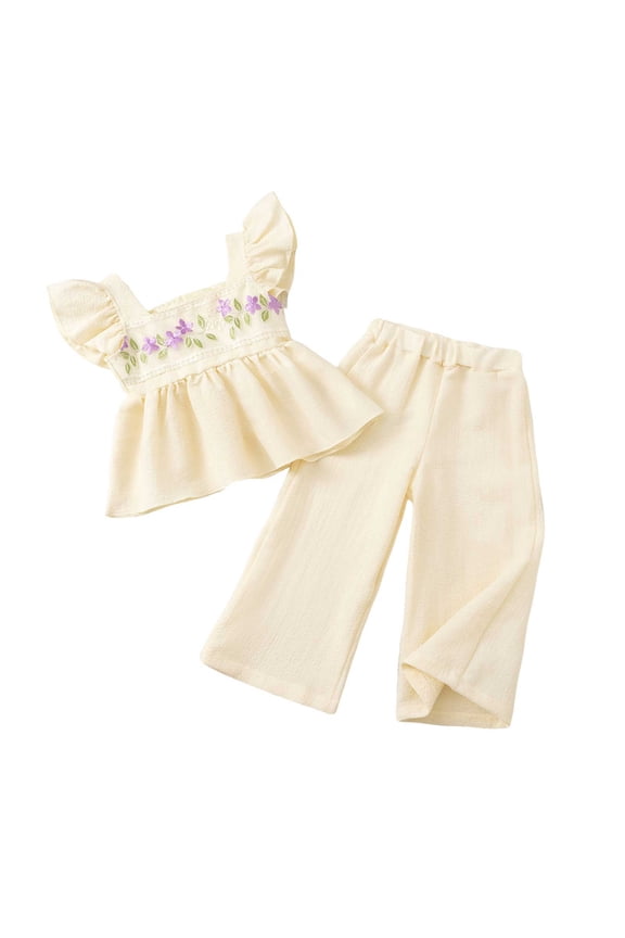 Toddler Baby Girl Outfits Strawberry Bow Tank Tops Pants Set Infant Cute Spring Summer 2 Piece Matching Clothes (Beige, 2-3 Years)