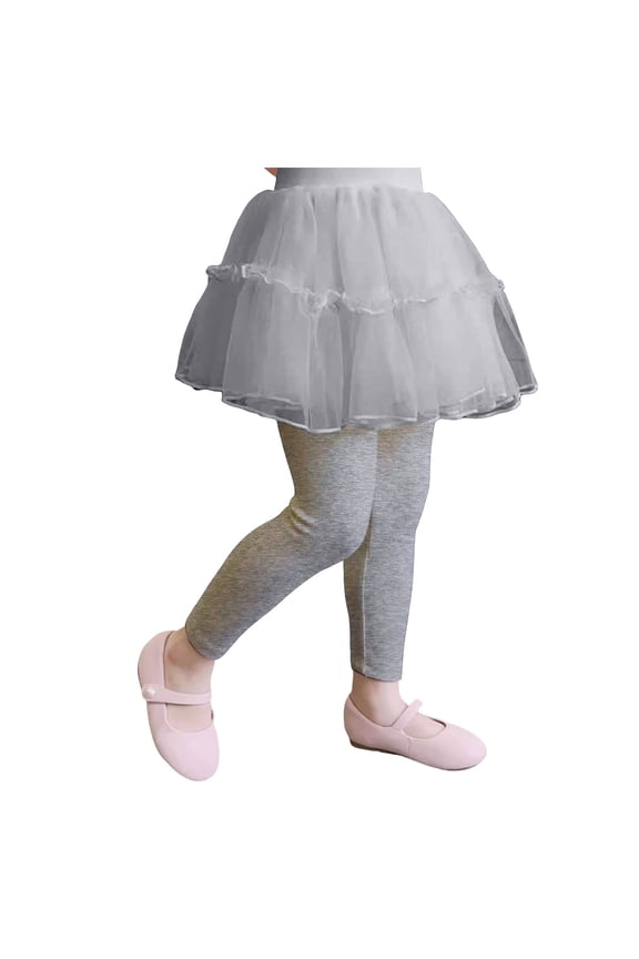 Tutu Skirt Leggings for Girls Toddler Leggings with 3-Layer Tulle Skirt Attached Soft Kids Princess Pants 2-8 Years (Grey, 2-3 Years)