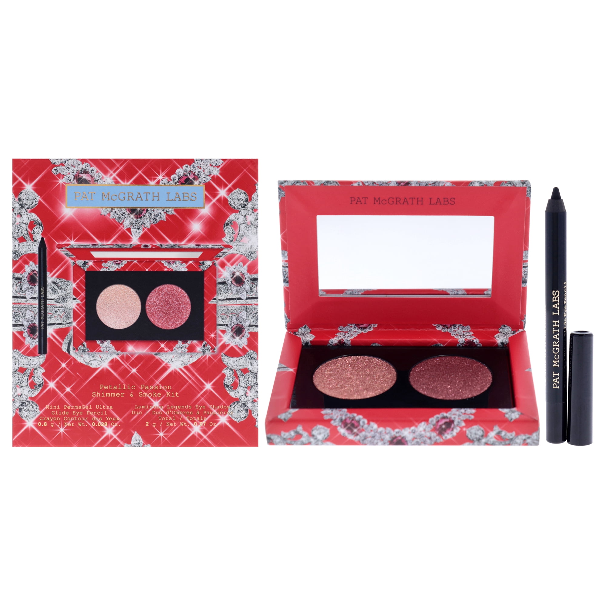 Petallic Passion Shimmer and Smoke Kit by Pat Mcgrath Labs for Women - 2 Pc 0.028oz Mini PermaGel Ultra Glide Eye Pencil - Xtreme Black, 0.07oz Luminous Legends Eye Shadow Duo - Petallic Passion