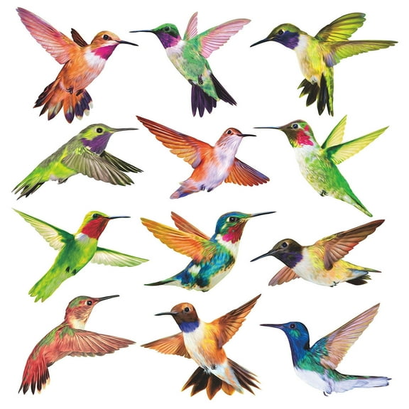 Petallo Anti-Collision Window Clings, Bird Alert Hummingbird Decals UV Resistant, Red, 12 Pieces