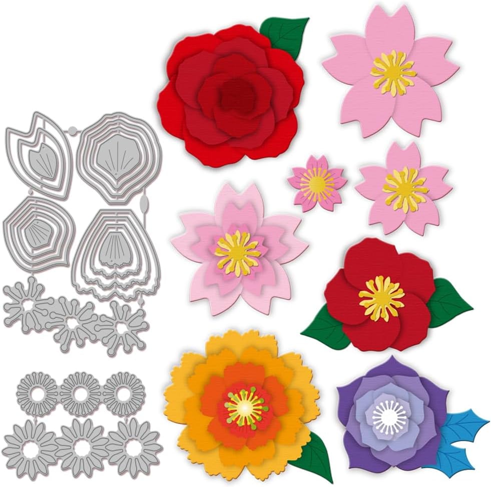 GLOBLELAND Books & Flowers Metal Cutting Dies - 6.3x4.3 Inch Carbon Steel Dies For Scrapbooking & Card Making