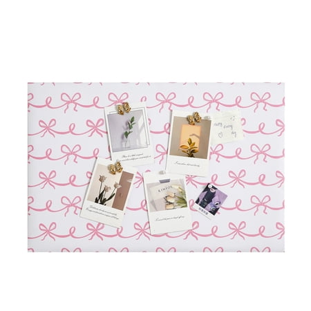 Urban Shop Dorm Bulletin Board, 24" x 16", Pink, Ribbon Print, Decorative Bow & Pearl Push Pins Included
