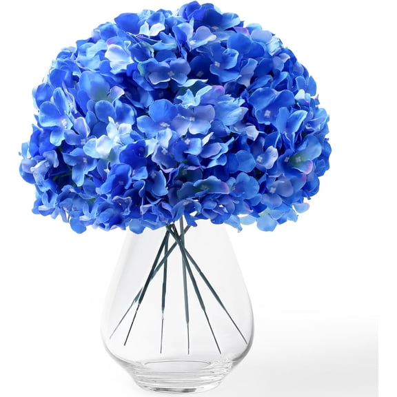 Petals Silk Hydrangea Artificial Flowers Blue Big Heads with Stems Fake Hydrangea Bouquets Faux for Home Wedding Party Spring Decor(VASE NOT Included)