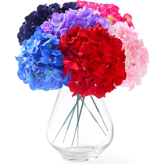 Petals Silk Hydrangea Artificial Flowers Blue Big Heads with Stems Fake Hydrangea Bouquets Faux for Home Wedding Party Spring Decor(VASE NOT Included)