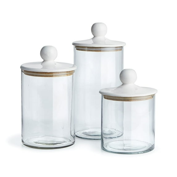 Petaluma Glass and Mango Wood Canisters Set of 3