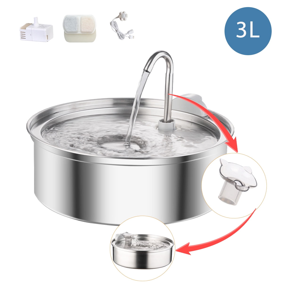 Petavista 3L/105oz Automatic Cat Water Fountain with Slient Pump Pet Water Fountain for Cat Puppy