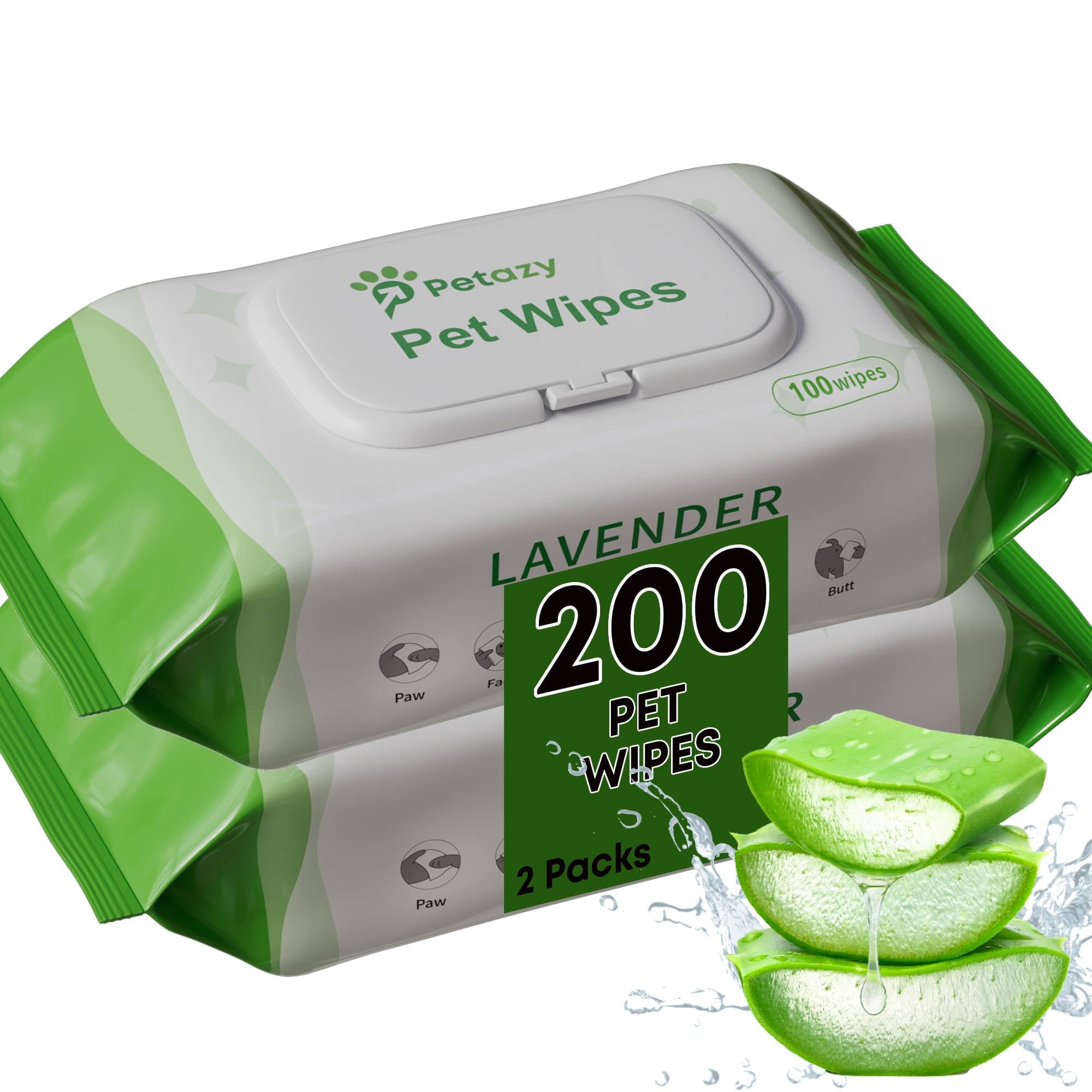 Petazy Dog Wipes for Paws and Butt Ears Eyes | Pet Wipes for Dogs | Hypoallergenic Lavender Scented Dog Wipes Cleaning Deodorizing | Extra Thick Plant Based Wipes Dogs Cats Pets | 200 Count