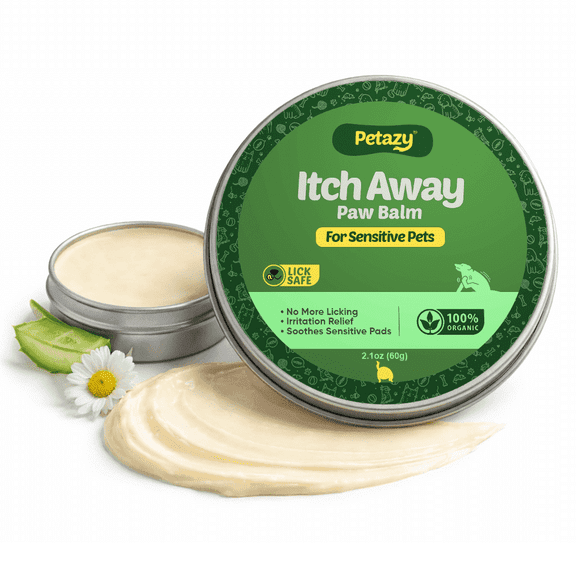 Petazy Itch Away Paw Balm for Dogs & Cats – Organic Moisturizing Relief for Dry, Cracked Paws & Nose | Lick-Safe, Aloe, Chamomile & Oat Formula | Soothes & Protects Sensitive Skin