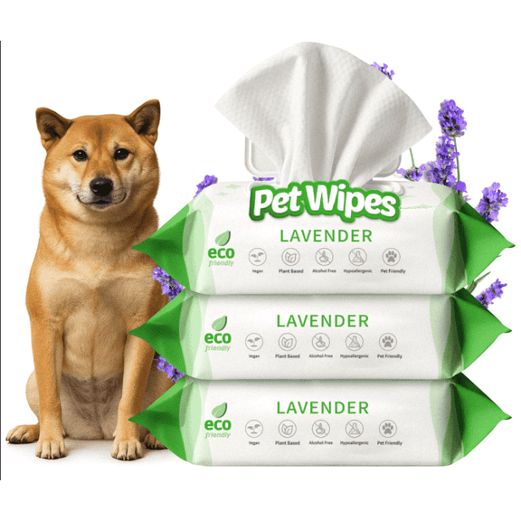 Petazy Lavender Scented Pet Wipes for Dogs and Cats - 300 Pack Dog Wipes for Paws and Butt - Plant Based Lavender Scented Non Toxic Dog Wipes Cleaning Deodorizing, Face, Fur - Puppy Wipes, Cat Wipes,