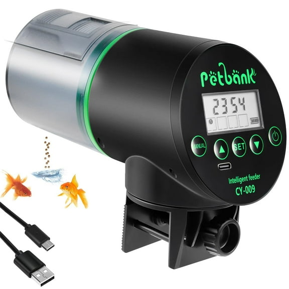 Petbank Automatic Fish Feeder, Auto Fish Food Feeder Timer Dispenser for Aquarium or Fish Turtle Tank with USB Charge Cable, Auto Feeding on Vacation