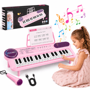 Petbank Baby Piano Toys for Kids, 37-Key Electronic Keyboard, Portable Musical Piano with Microphone for Toddler Girl Toy, Pink