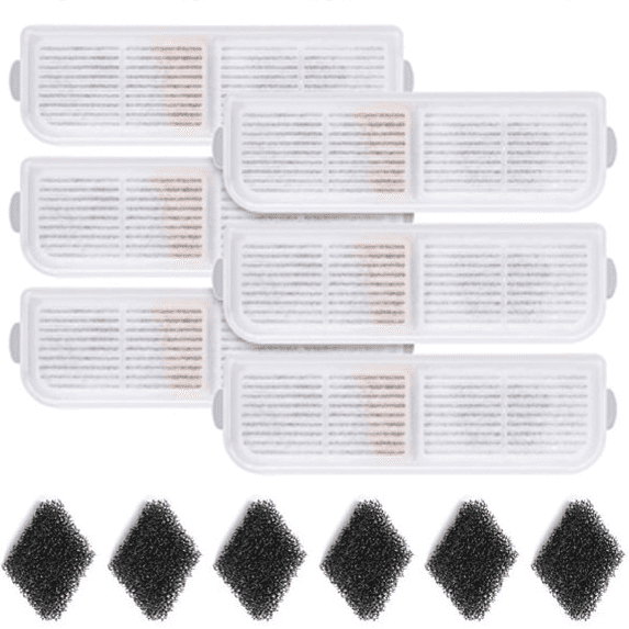 Petbank Cat Water Fountain Filter, 6 Pack Replacement Filters & 6 Pack Filter Sponges Replacement, Multiple Filtration, Isolates Floating Hairs and gets rid of Odors