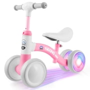 Petbank LED Baby Balance Bike, 4 Silence Wheels Riding Bike with Adjustable Handlebar & Seat Height, Baby Outdoor Bike Toy for Ages1-3 Toddler, First Birthday Gifts, Pink