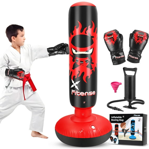 Petbank Punching Bag Toy Set for Kids, Inflatable Boxing Bag with Gloves and Pump, Christmas,Birthday Gifts for Kids Age 3-12, Red