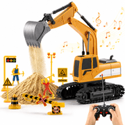 Petbank RC Excavator Toy for Kids, 6-Channel Rechargeable Remote Control Construction Vehicle, Alloy Metal Shovel, Lights & Sounds, Rubber Tracks, Boys Girls Gifts