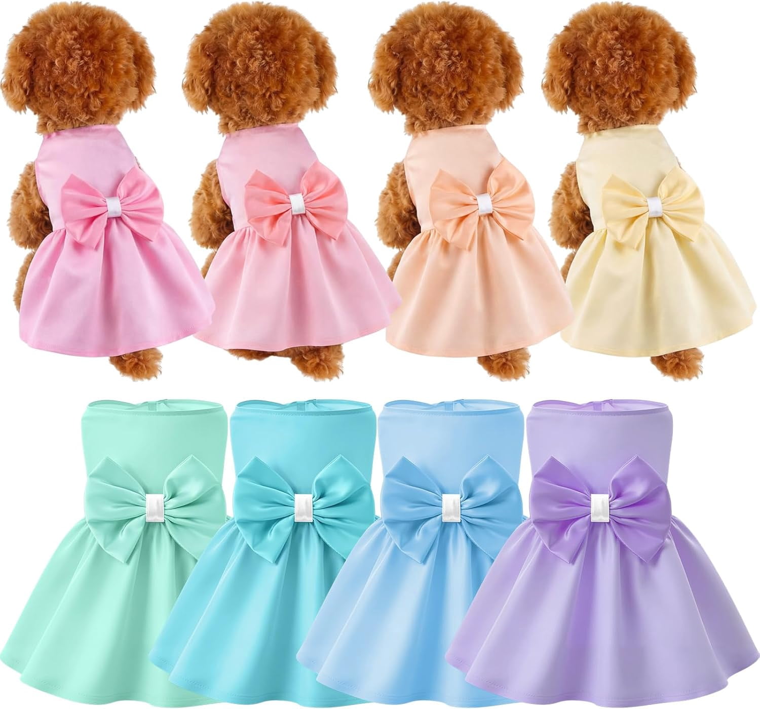 Petbb 8 Pieces Dog Dresses for Small Dogs Puppy Clothes Girl Dog Outfit Cute Bowknot Pet Skirt Soft Lightweight Summer Apparel for Cats Puppies Party Wedding Photo Wear