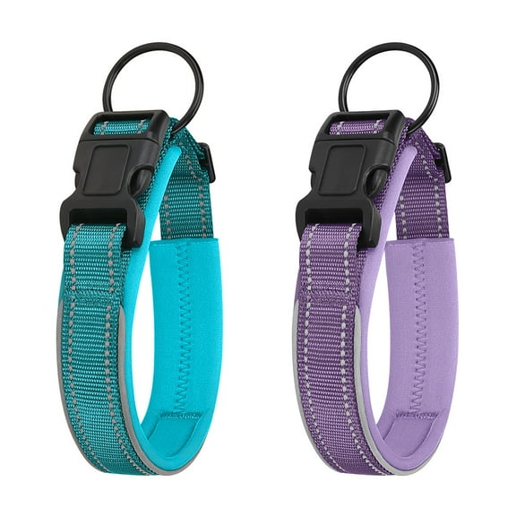 Petbobi 2 Pack Reflective Dog Collar, Adjustable Soft Neoprene Padded Nylon Pet Collars with Buckle for Small Medium Large Dogs, M