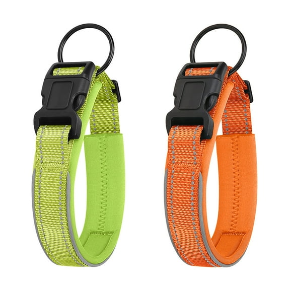 Petbobi 2 Pack Reflective Dog Collar, Adjustable Soft Neoprene Padded Nylon Pet Collars with Buckle for Small Medium Large Dogs, S