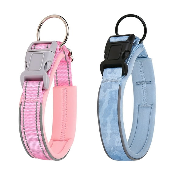 Petbobi 2 Pack Reflective Dog Collar, Adjustable Soft Neoprene Padded Nylon Pet Collars with Buckle for Small Medium Large Dogs, S